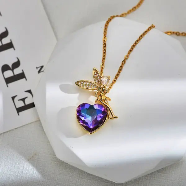 Wholesale Copper Heart Shape Electroplating Zircon Copper Plated Fairy Style Waterproof Non Tarnish Inlay Cable Chain Pendant Necklace