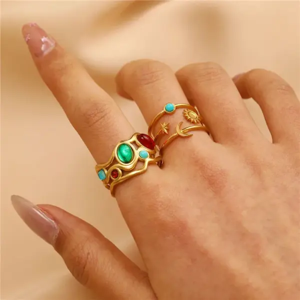 Wholesale 304 Stainless Steel Flower Ion Plating (IP) K Gold Plated Silver Plated IG Style Waterproof Non Tarnish Surgical Steel Hollow Out Open Rings