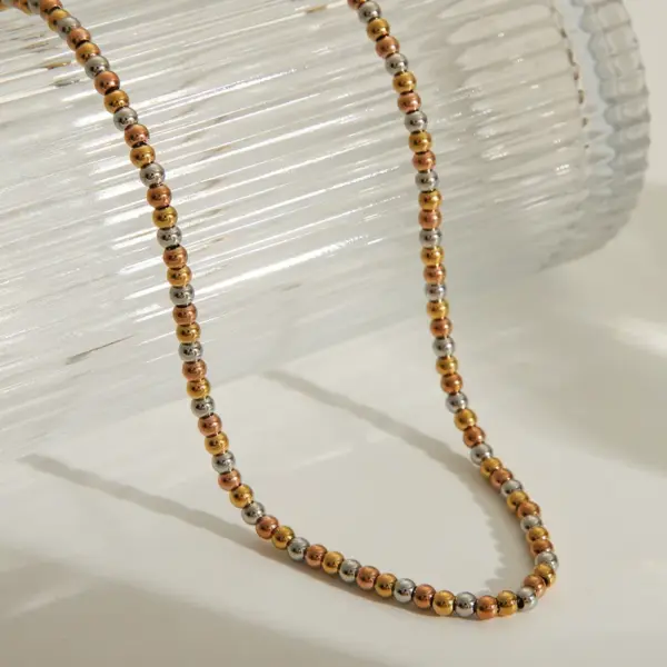 Wholesale Jewelry Simple Style Classic Style Solid Color 201 Stainless Steel 18K Gold Plated Beaded Bracelets Necklace