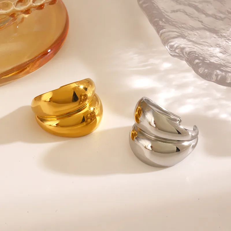 Wholesale Ion Plating (IP) 18K Gold Plated Geometric 304 Stainless Steel Hip-Hop Simple Style Waterproof Non Tarnish Rings
