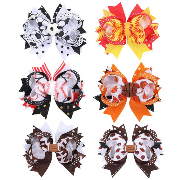 Wholesale Sports Ball Children's Hair Multi-layer Rib Ribbon Bow Hairpin Baby Sports