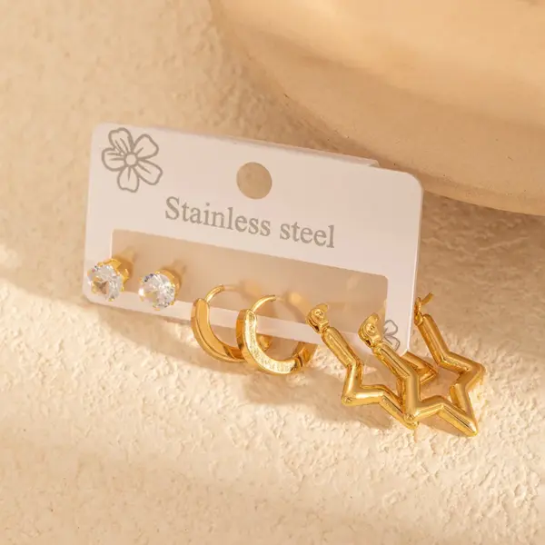Wholesale Elegant Simple Texture Stainless Steel Zirconia Stud Earrings Women's Fashion Summer Jewelry Geometric Pattern Ear Jewelry