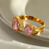 Wholesale Luxurious Open Heart Ring Set With Zirconia Stones Stainless Steel 18K Gold Plated Elegant Casual Fashion Jewelry For Women