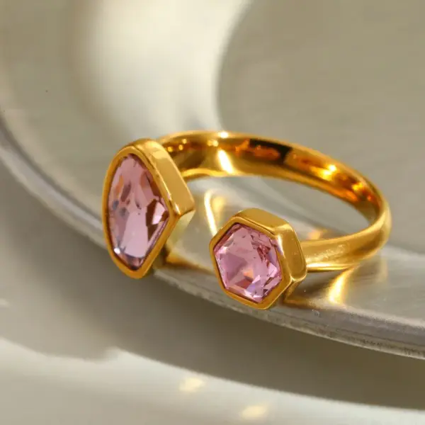 Wholesale Luxurious Open Heart Ring Set With Zirconia Stones Stainless Steel 18K Gold Plated Elegant Casual Fashion Jewelry For Women