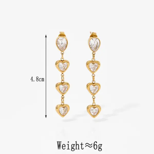 Wholesale 304 Stainless Steel Simple Zircon Pendant Tassel Long Earrings For Women 16K Real Gold Plated Platinum Plated Vacuum Electroplating (Fired) Waterproof Non-Fading Earrings