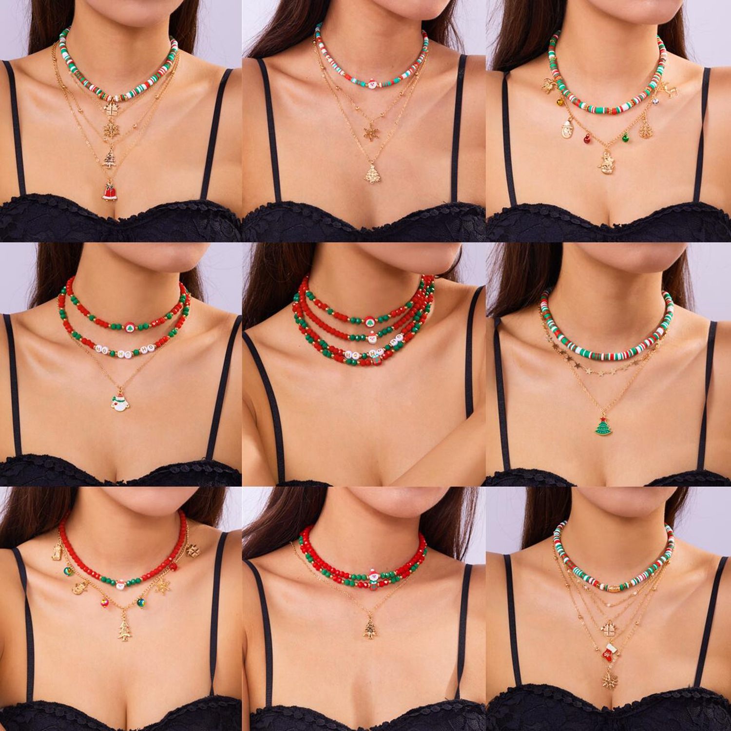 Wholesale Christmas lymer clay beaded necklace