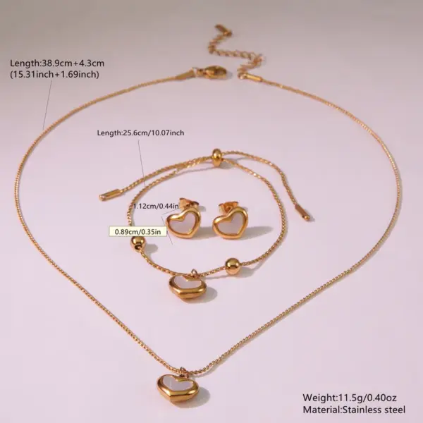 304 Stainless Steel Plastic Heart Shape Ion Plating (IP) Shell 18K Gold Plated Simple Style Classic Style Waterproof Non Tarnish Inlay O-shaped Chain Gold Earrings Necklace Jewelry Set