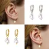 1 Pair 925 Sterling Silver Geometric Zircon Drop Earrings