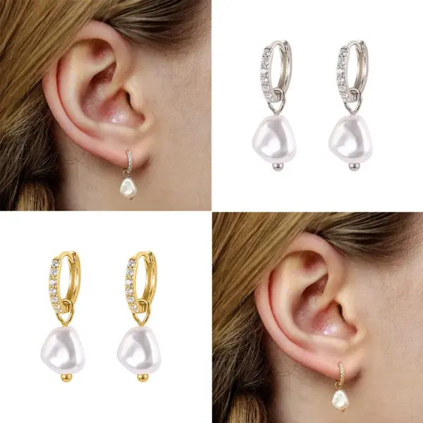 1 Pair 925 Sterling Silver Geometric Zircon Drop Earrings