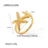 PVD Coated Real Gold Plated Starfish 304 Stainless Steel IG Style Waterproof Non Tarnish Open Rings