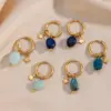 Wholesale 1 Pair Classic Style Geometric Plating Stainless Steel Natural Stone Gold Plated Earrings