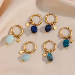 Wholesale 1 Pair Classic Style Geometric Plating Stainless Steel Natural Stone Gold Plated Earrings