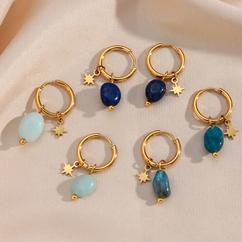 Wholesale 1 Pair Classic Style Geometric Plating Stainless Steel Natural Stone Gold Plated Earrings