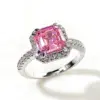 Hand Jewelry Classic Square Pink Diamond Princess Micro-encrusted Women's Copper Ring