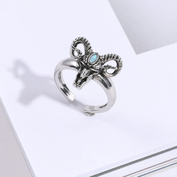 Wholesale Zhongyi jewelry cross-border personality Western style blue turquoise alloy sheep head ring for men