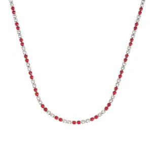 Red White 3mm Diamond Silver Necklace