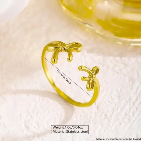 201 Stainless Steel 304 Stainless Steel Bow Knot Ion Plating (IP) 18K Gold Plated Cute Simple Style Streetwear Waterproof Non Tarnish Multicolor-Golden Yellow Open Rings