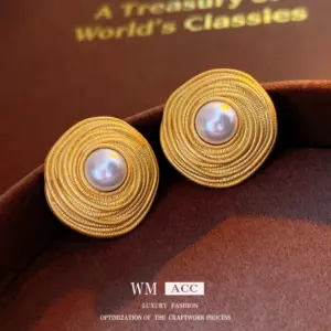 Silver Needle Winding Circle and Pearl Earrings