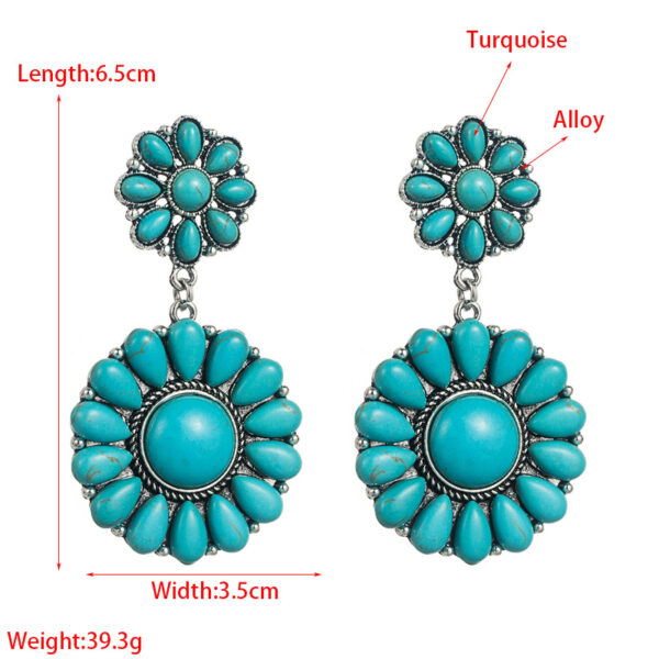 Wholesale retro turquoise earrings European and American fashion new alloy inlaid turquoise multi-layer round exaggerated temperament earrings