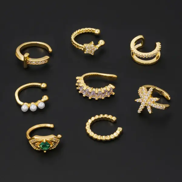 Wholesale 1 Piece Vintage Style C Shape Geometric Star Plating Inlay Copper Zircon Ear Cuffs