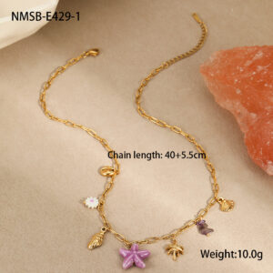 Nmsn-e429-1 purple starfish necklace / 18K