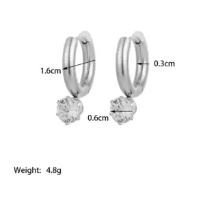 【XKE0175】White Diamond Six-Prong Earrings / Steel Color