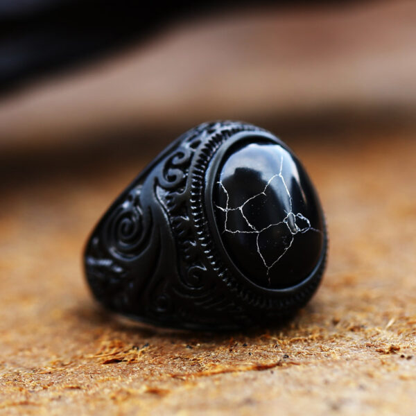 Wholesale 2024 new vintage tiger eye turquoise black carved punk men's fashion jewelry ethnic alloy ring