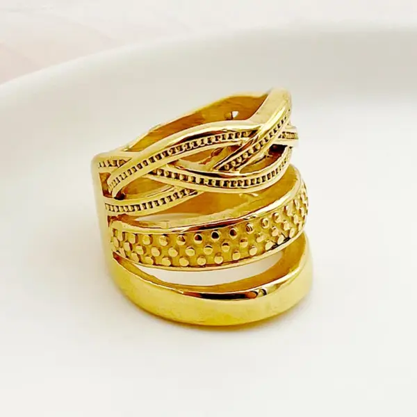 Wholesale Ion Plating (IP) 14K Gold Real Gold Plated Irregular Lines 304 Stainless Steel Casual Roman Style Waterproof Non Tarnish Rings