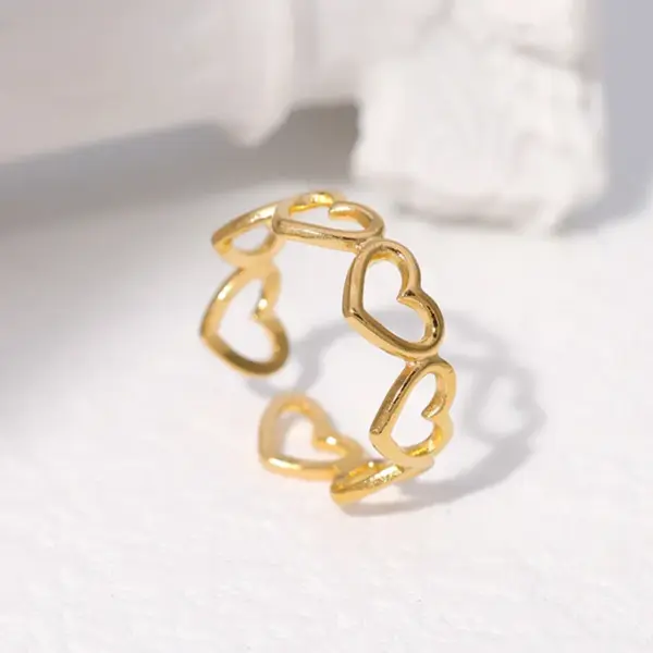 Wholesale PVD Coated Real Gold Plated 18K Gold Heart Shape 304 Stainless Steel Sweet Waterproof Non Tarnish Open Ring
