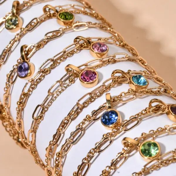 Wholesale Vintage Style Classic Style Geometric 304 Stainless Steel Birthstone Paperclip Chain Cable Chain Bracelets In Bulk