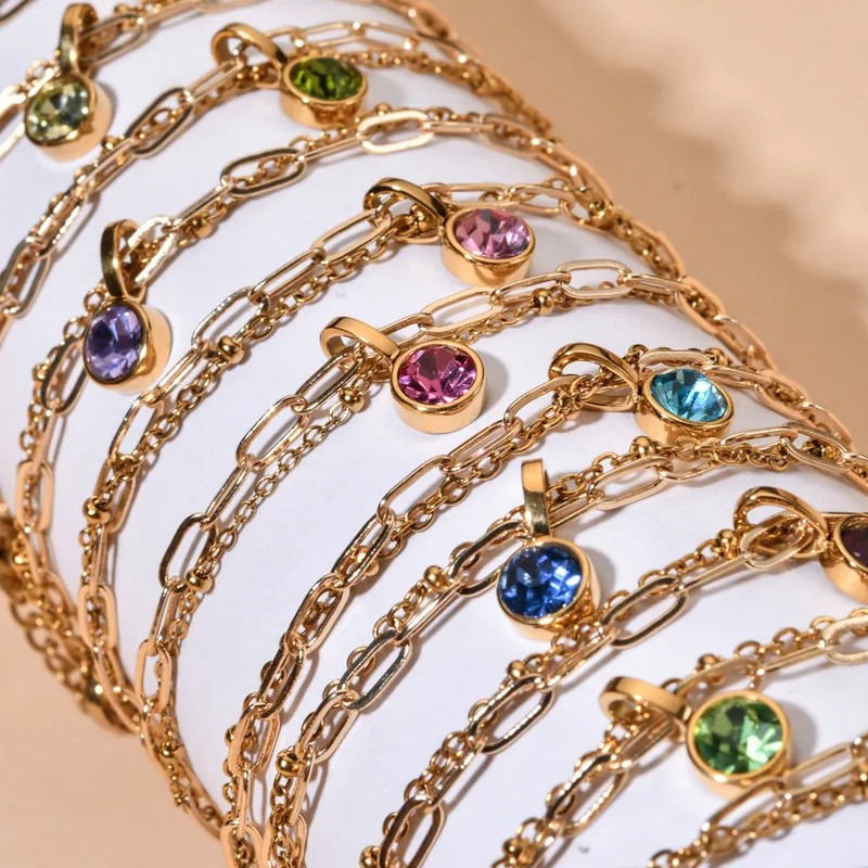 Wholesale Vintage Style Classic Style Geometric 304 Stainless Steel Birthstone Paperclip Chain Cable Chain Bracelets In Bulk