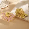 Wholesale Hot-Selling INS Style Real Gold Plated 304 Stainless Steel Furnace Electroplated Oil-Drip Daisy Open Ring Cute Vacation Style