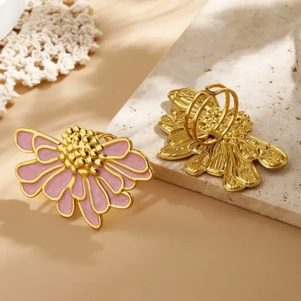 Wholesale Hot-Selling INS Style Real Gold Plated 304 Stainless Steel Furnace Electroplated Oil-Drip Daisy Open Ring Cute Vacation Style