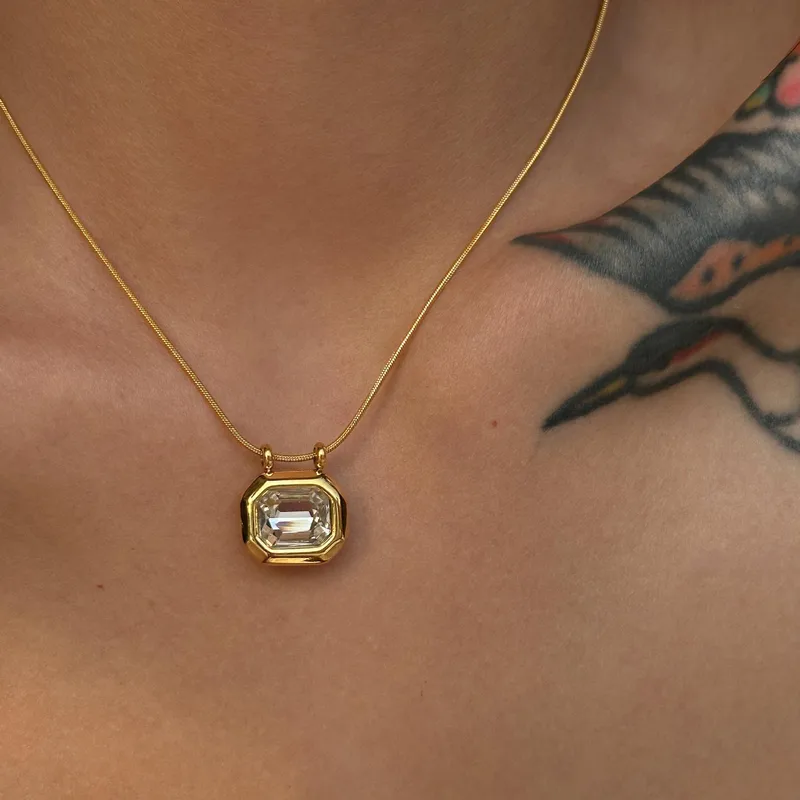 Wholesale Retro Geometric Titanium Steel Plating Inlay Zircon 18k Gold Plated Pendant Necklace