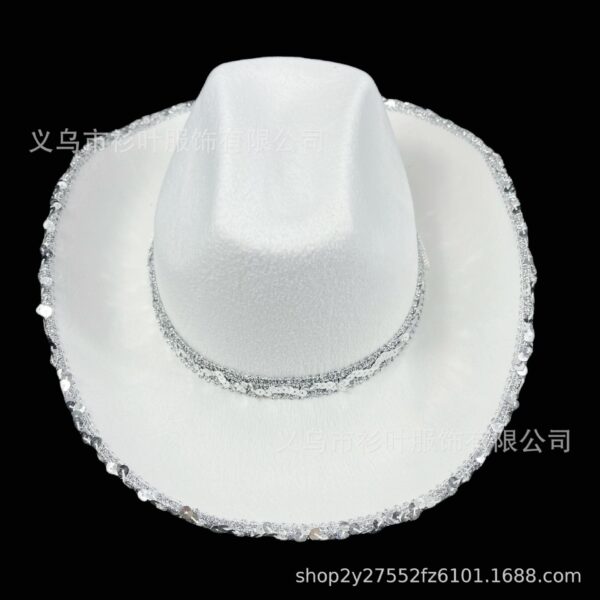 Wholesale Carnival White Silver Edge Sequins Denim Hat Sequins White Beaded Sequins Western Denim Hat Dick Cowboy