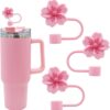 Wholesale Begonia flower silicone straw sleeve 10mm straw dustproof straw plug party decoration reusable straw cap