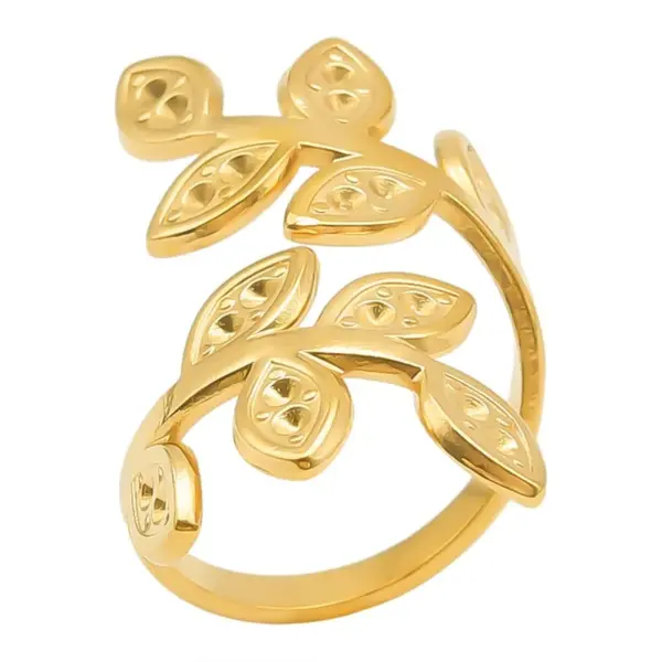 Wholesale PVD Coated Real Gold Plated 18K Gold Leaves 304 Stainless Steel Simple Style Waterproof Non Tarnish Open Rings