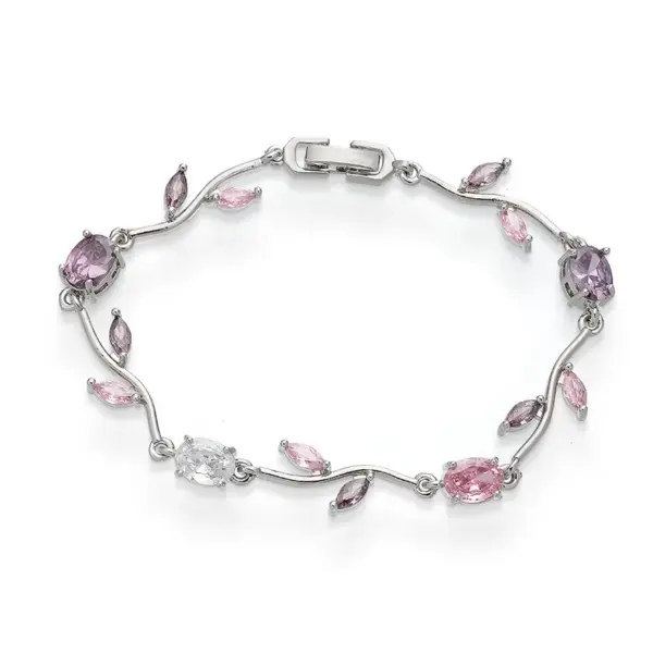 Wholesale Jewelry Elegant Luxurious Romantic Branches And Leaves Flower Copper Zircon 18K Gold Plated Plating Inlay Handmade Chain Bracelets