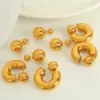 Wholesale Ion Plating (IP) Real Gold Plated 18K Gold C Shape Round 304 Stainless Steel Casual Retro IG Style Waterproof Non Tarnish Ear Studs