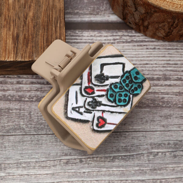 oly-b9ec28901ffb1ac03d80a7bea4c48dca Wholesale Western Style Playing Cards Pattern Leather Hairpin Shark Clip