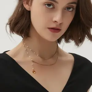 X0333-Double Layer Pearl Snake Bone Chain-Necklace- Gold