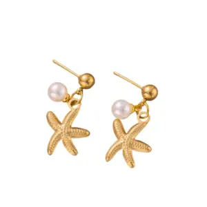 【XKE0144】Starfish Shell Earrings / Gold