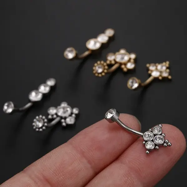 Wholesale Fashion Solid Color Stainless Steel Inlay Zircon Belly Ring 1 Piece