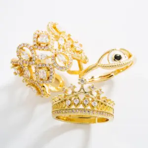 Wholesale Hip-hop Geometric Copper Micro-inlaid Zircon Crown Ring