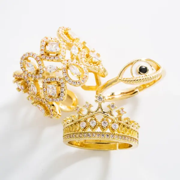 Wholesale Hip-hop Geometric Copper Micro-inlaid Zircon Crown Ring