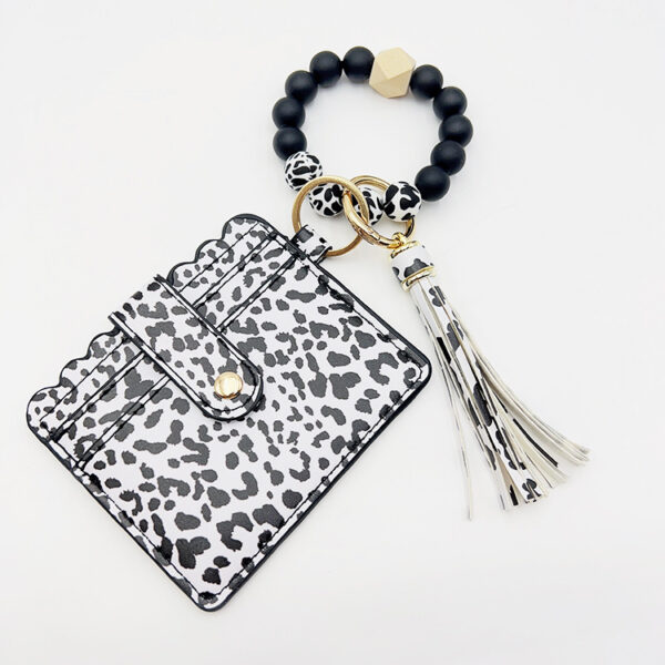 Wholesale Leopard Card Bag Silicone Beads Bracelet Tassel Keychain