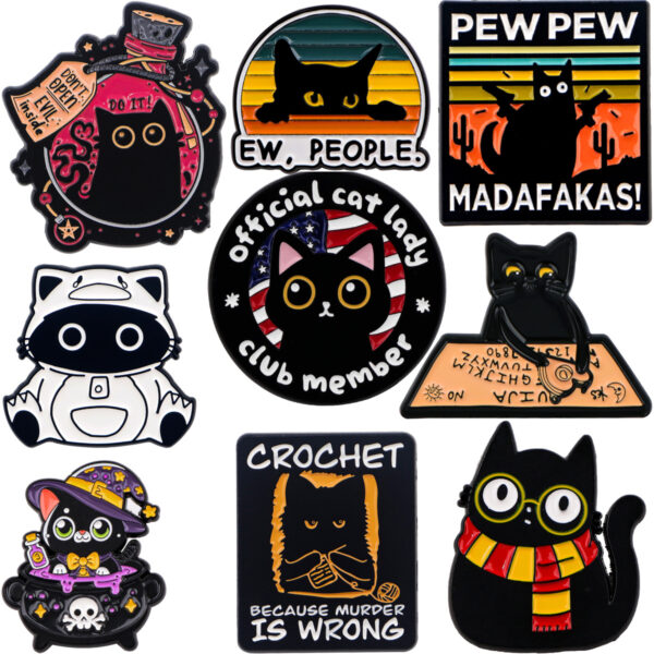 Wholesale Cartoon Cute Black Cat Brooch, Cartoon Metal Badge, Clothing Brooch, Accessories