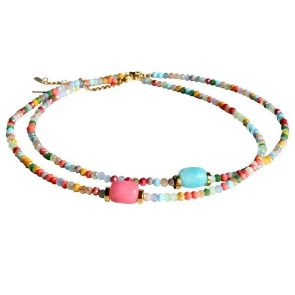 Wholesale Artificial Crystal Colorful Casual Vacation Waterproof Non Tarnish Beaded Handmade Colour Necklace