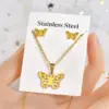 Wholesale Fashion Star Heart Shape Crown Stainless Steel Inlaid Gold Women's Earrings Necklace 1 Set