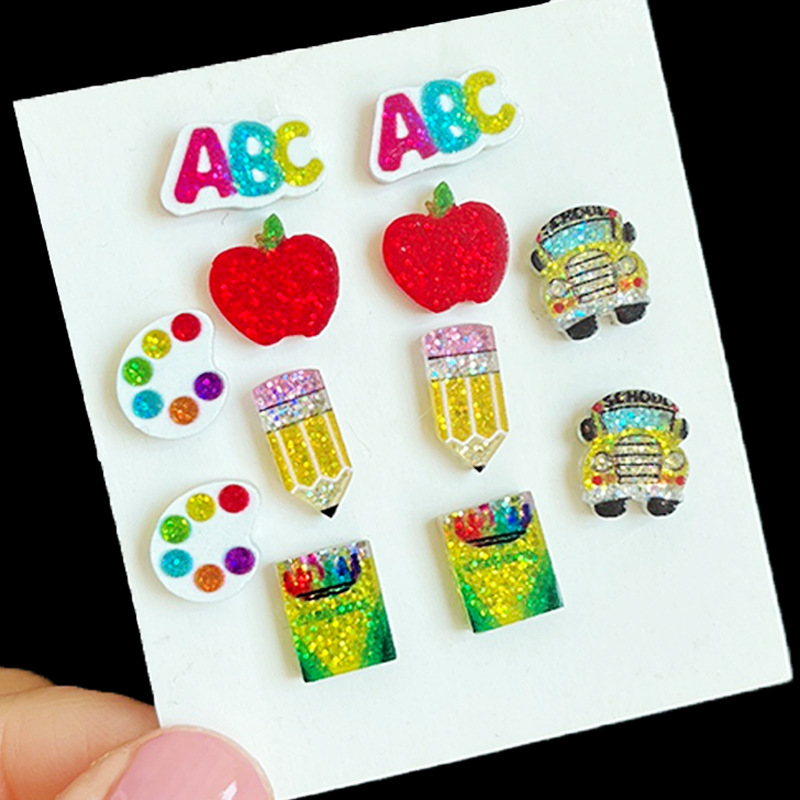 Wholesale Amazon Sply Teacher Zhou Xiaoqiao Fine Bright Crystal Earrings Apple Pencil Earrings Color Lead Sketchpad Earrings